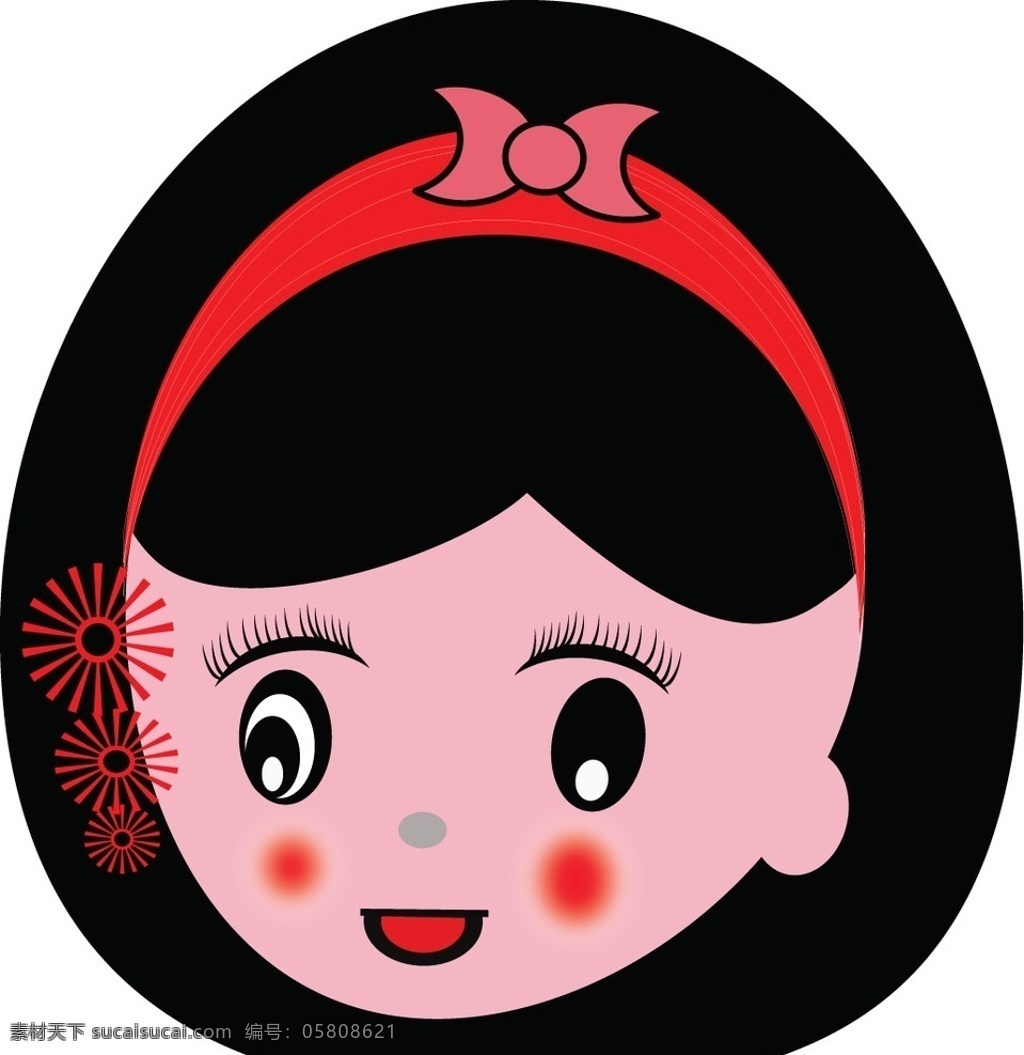 卡通 女孩子 头像 红脸 圆圈花 发夹 儿童幼儿 矢量人物 矢量