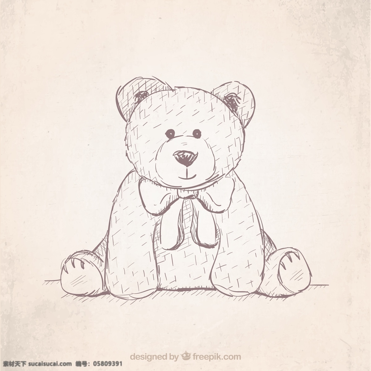 手绘 憨厚 泰迪 熊 矢量 玩偶 泰迪熊 蝴蝶结 矢量图