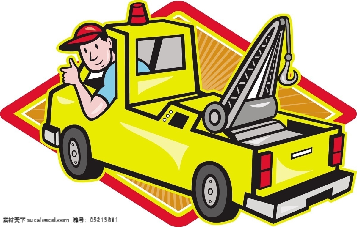 两 清障车 卡车 司机 竖起 大拇指 矢量图 其他矢量图