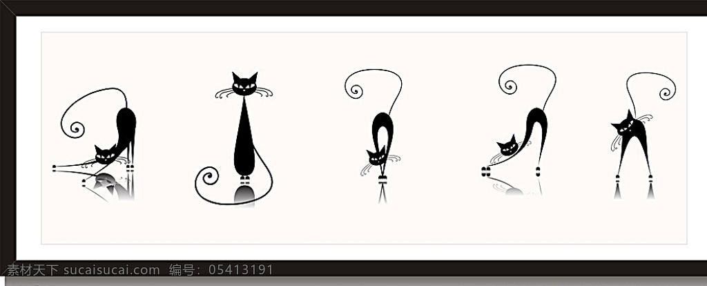 猫咪装饰画 猫咪 小猫咪 矢量猫咪 可爱猫咪 可爱小猫咪 黑色小猫咪 卡通猫咪 猫咪无框画 框画 匾画 底纹边框 边框相框 白色