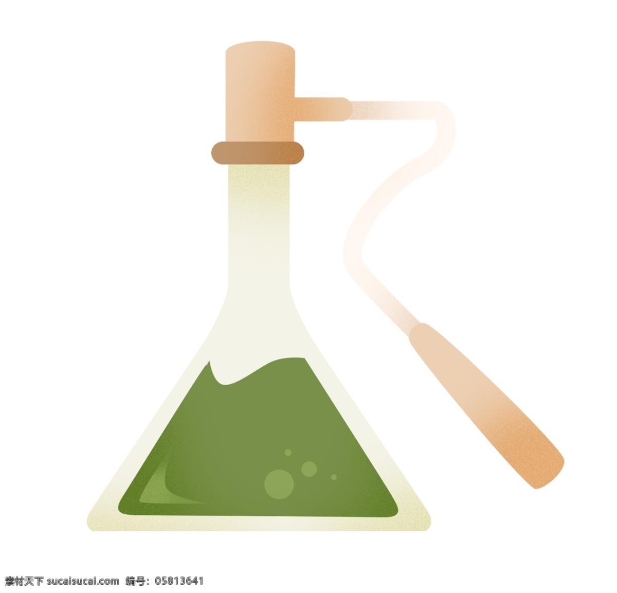 集 气瓶 化学实验 插画 透明的集气瓶 绿色的液体 直角导管 实验器材 实验 气体收集器材