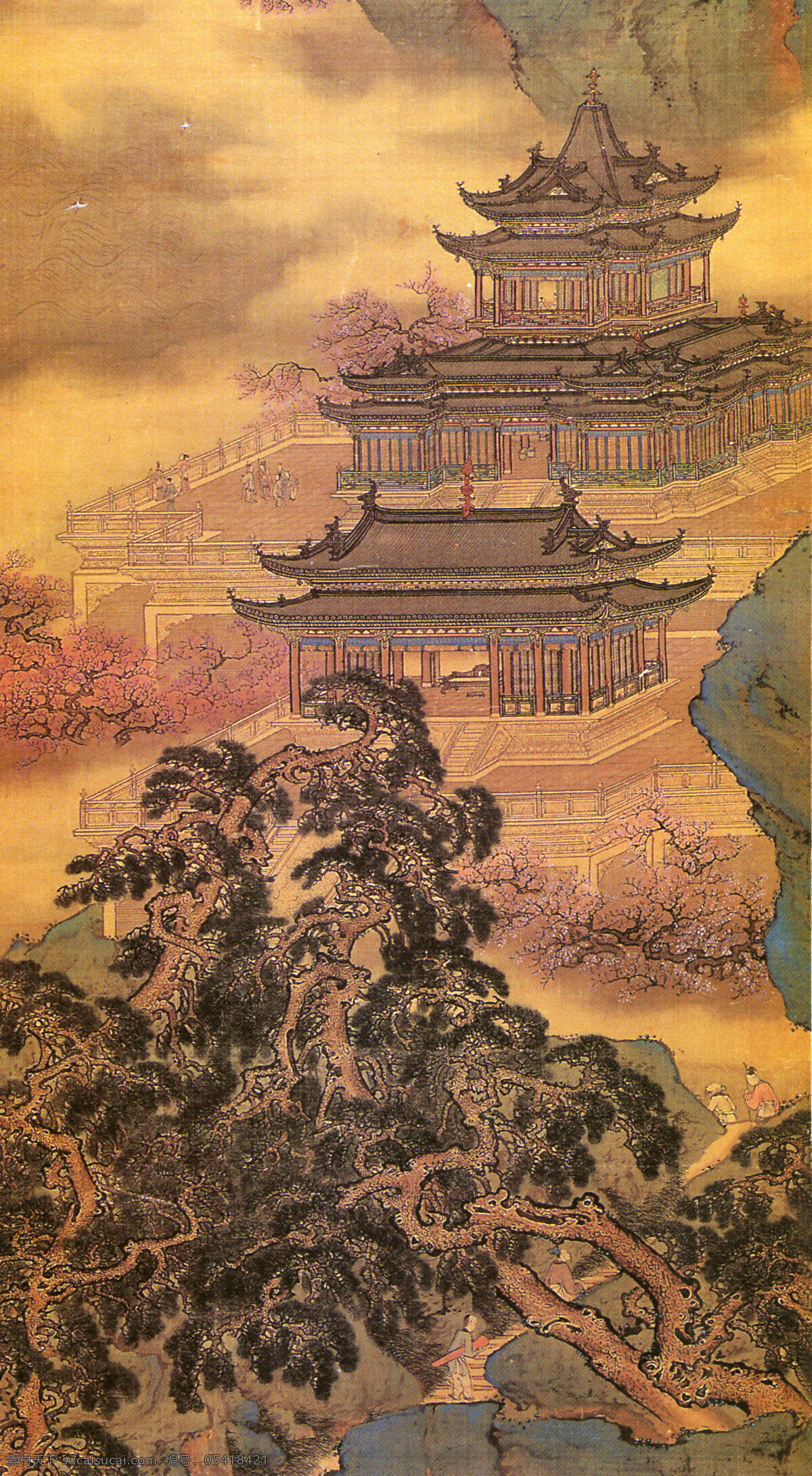 山水画 古典藏画 设计素材 山水名画 书画美术 棕色