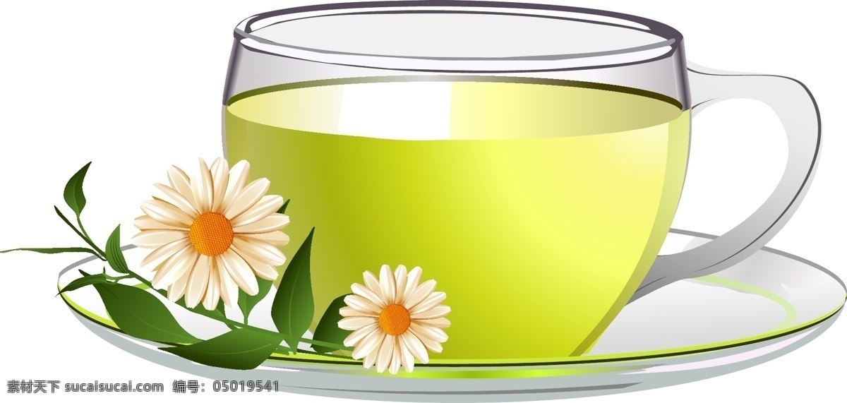 清新 绿色 养生 茶 矢量图 小花 透明元素 ai元素 免抠元素