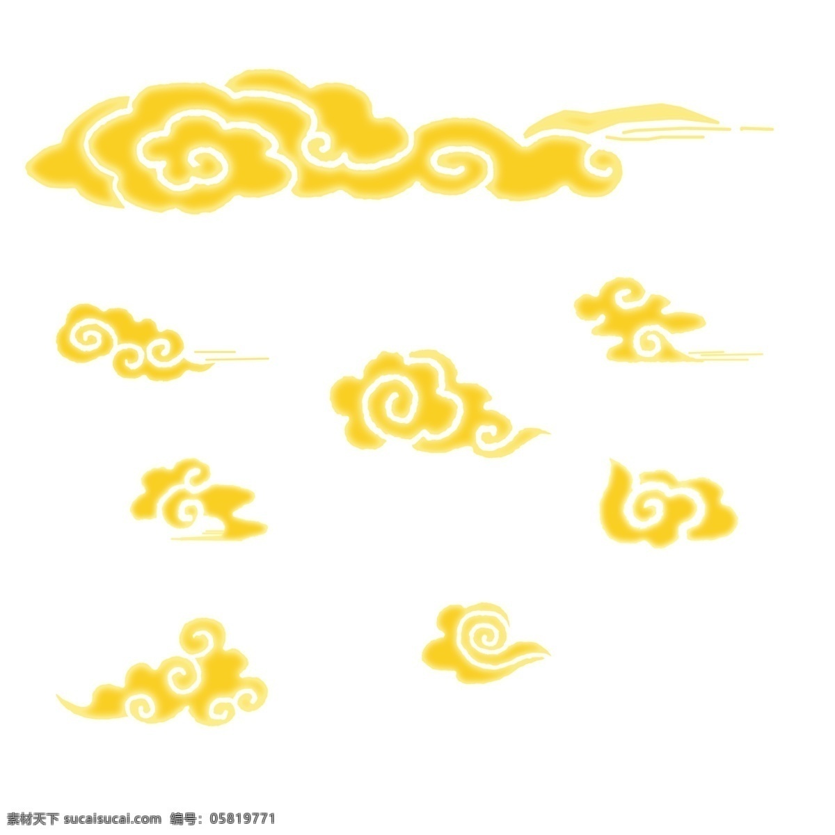 黄色 黄色祥云 古典 发光 祥云 云朵 七彩 神圣 海浪 图案