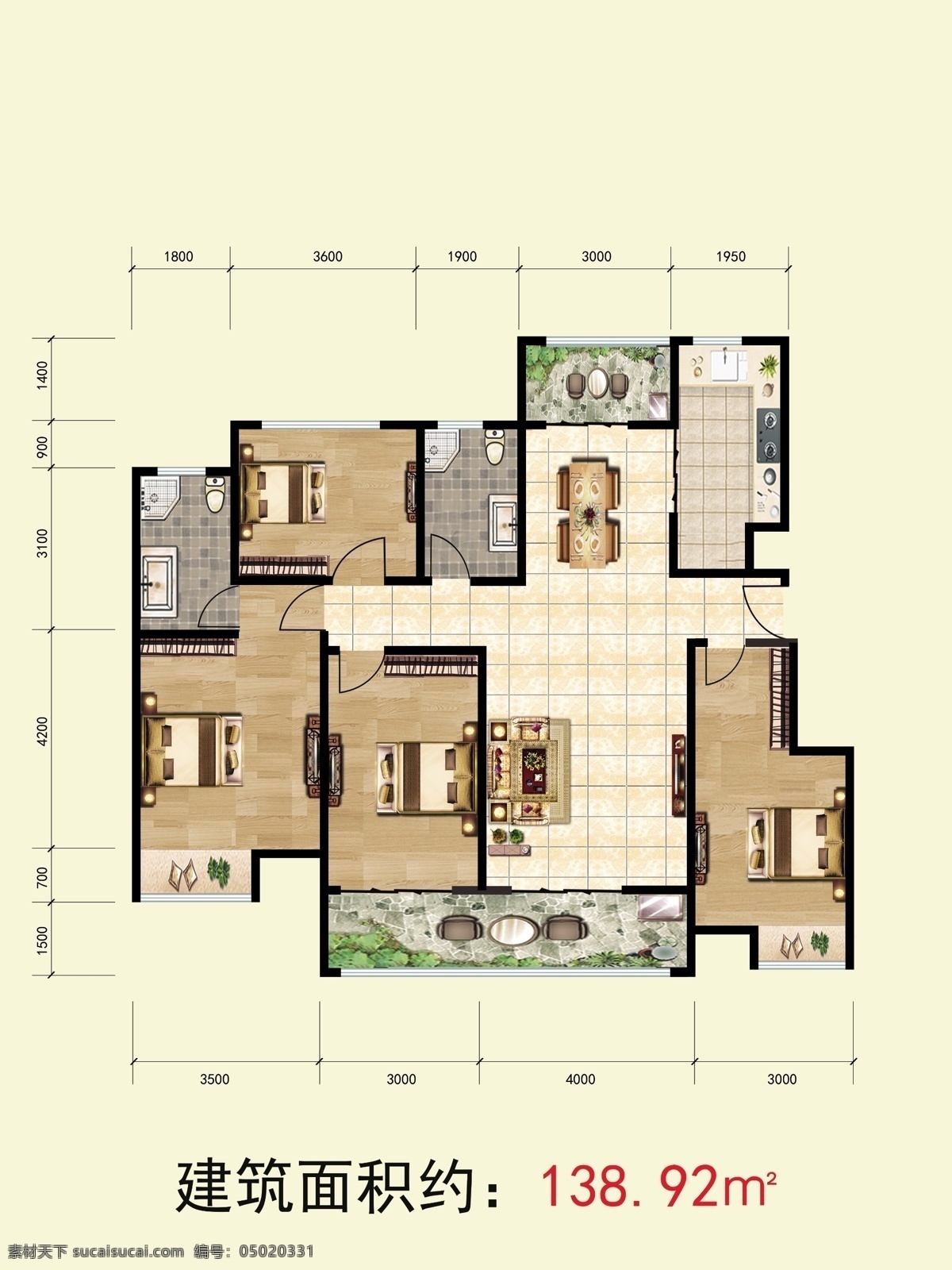 户型图 平面图 效果图 房地产 面积 分层
