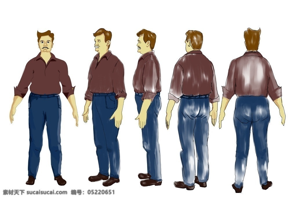 人物五视图 动漫人物设计 人物侧面 正侧面 背面 四分之三侧面 四分之三背面 分层 源文件