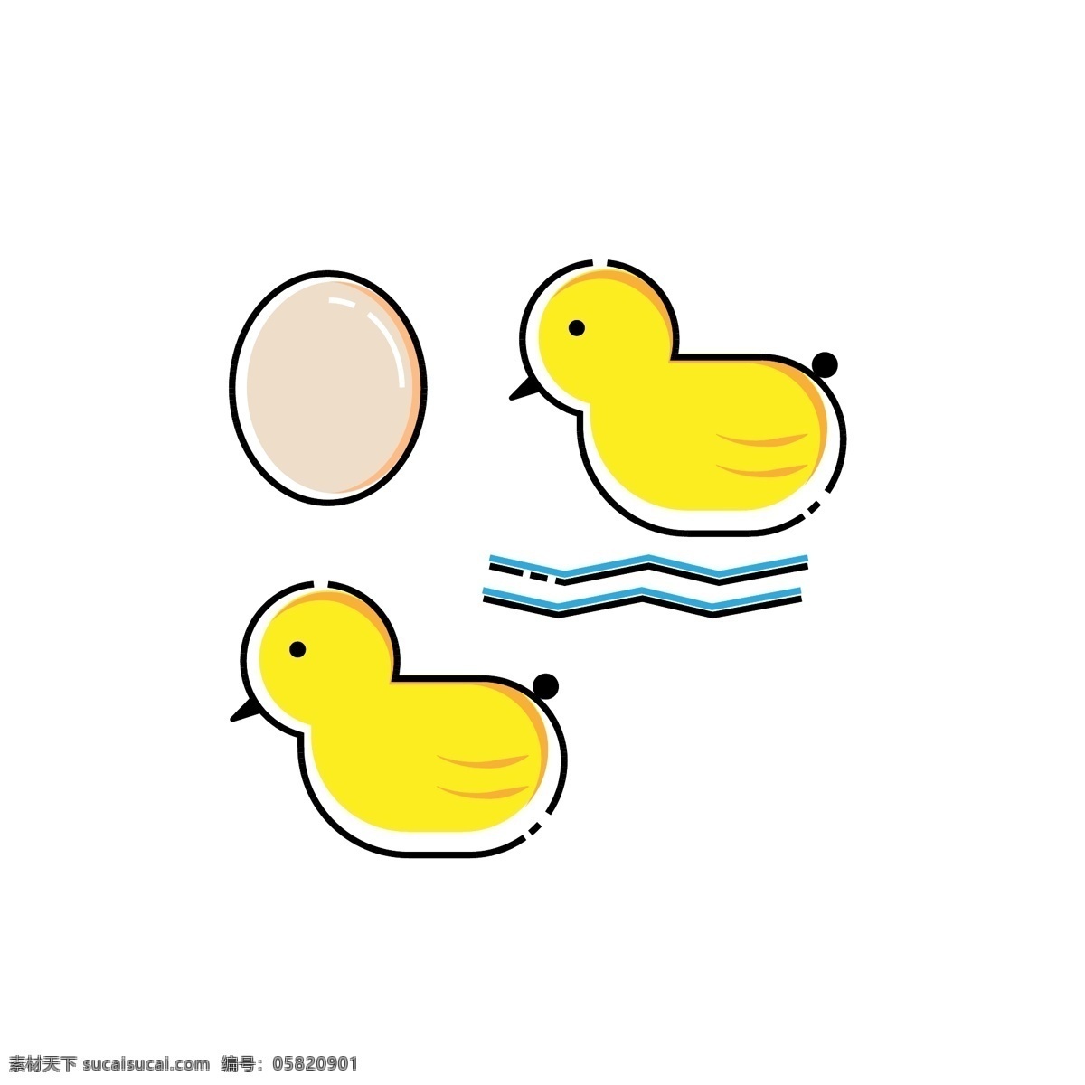 矢量 去 底 萌 版 小鸡 鸡蛋 水流 动物 卡通