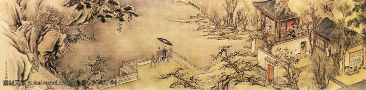山水 名画 书画 真迹 名家 沈 宗 骞 图 赏 雪 古画 山水画 书画真迹 中国水墨画 四序图之赏雪 名家姚文瀚 描绘宫廷仕女 赏雪 享乐生活 布局巧妙 境界幽曲 文化艺术