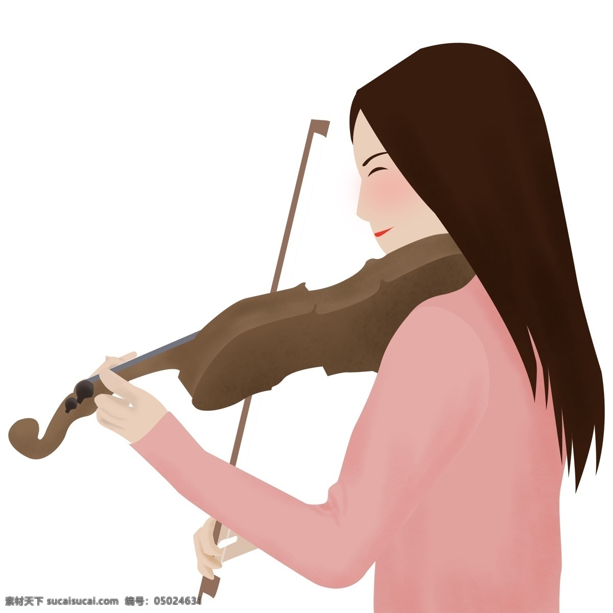 温婉 拉 小提琴 少女 装饰 元素 装饰元素 美丽 弹琴 手绘 演奏 粉衣