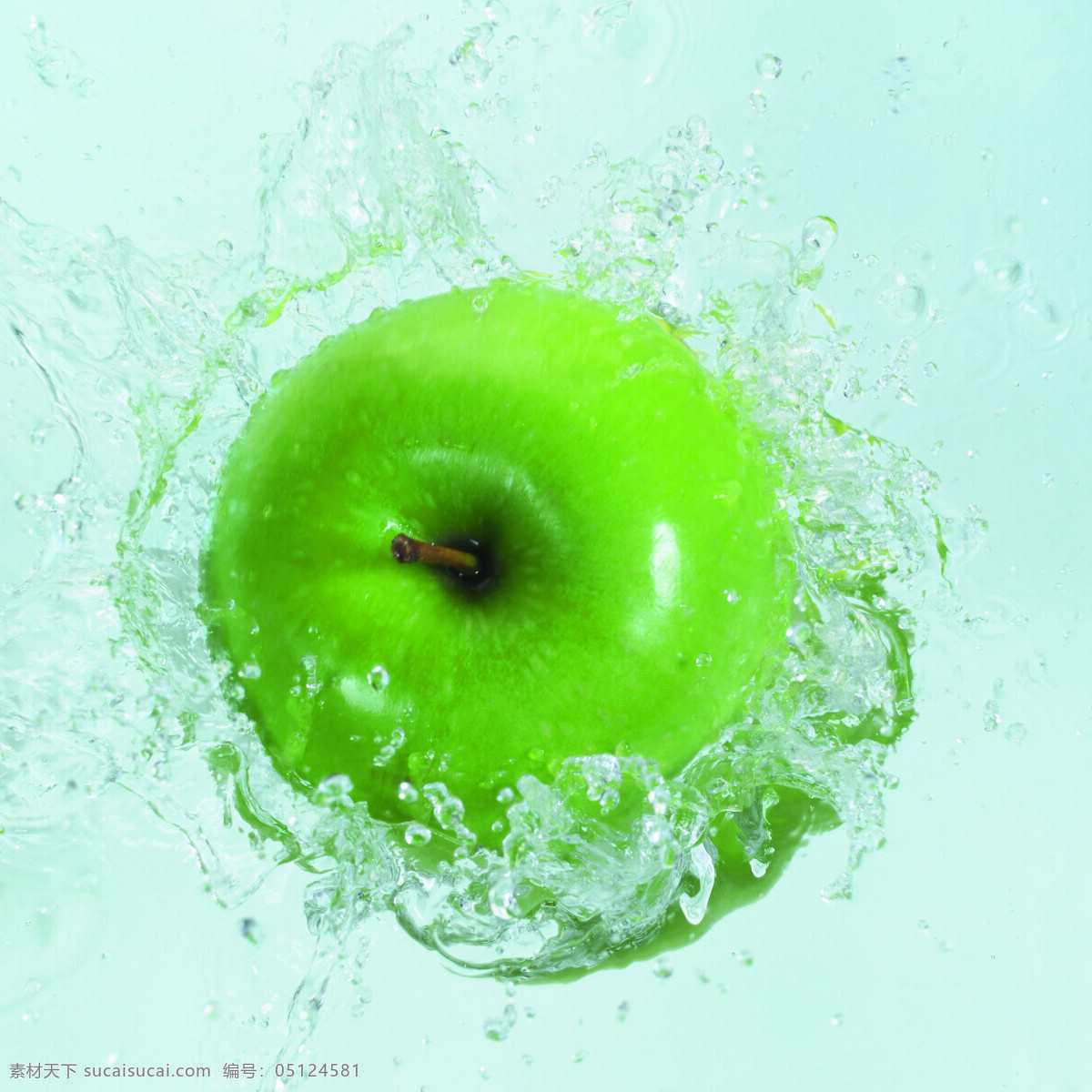 水中的青苹果 设计素材 水果 水波纹 水花四溅 苹果 青苹果 摄影素材 生物世界