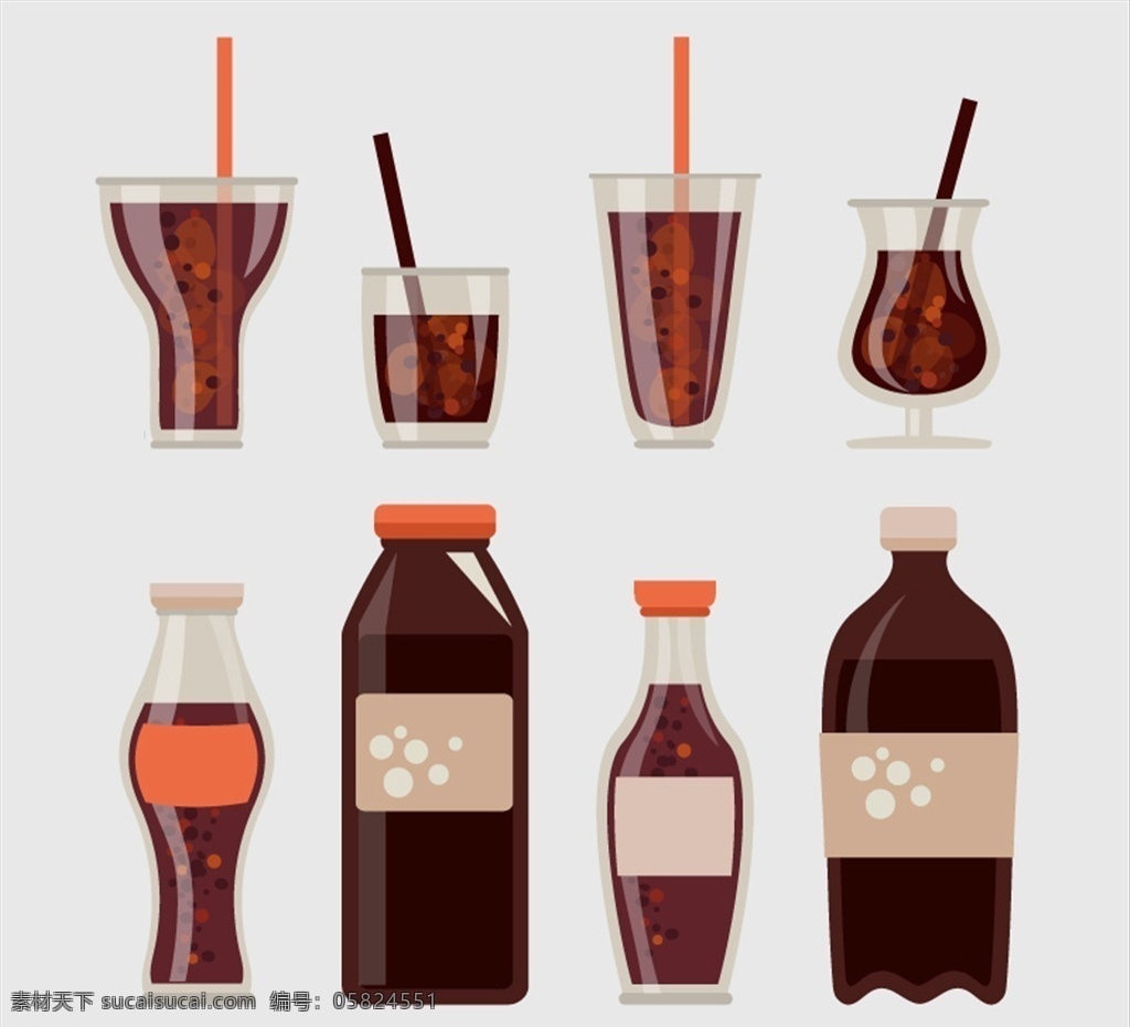 可乐 饮料 矢量图 手绘 卡通 水彩 果汁 奶茶 杯子 玻璃杯 鲜橙汁 柠檬汁 果汁海报 水果茶