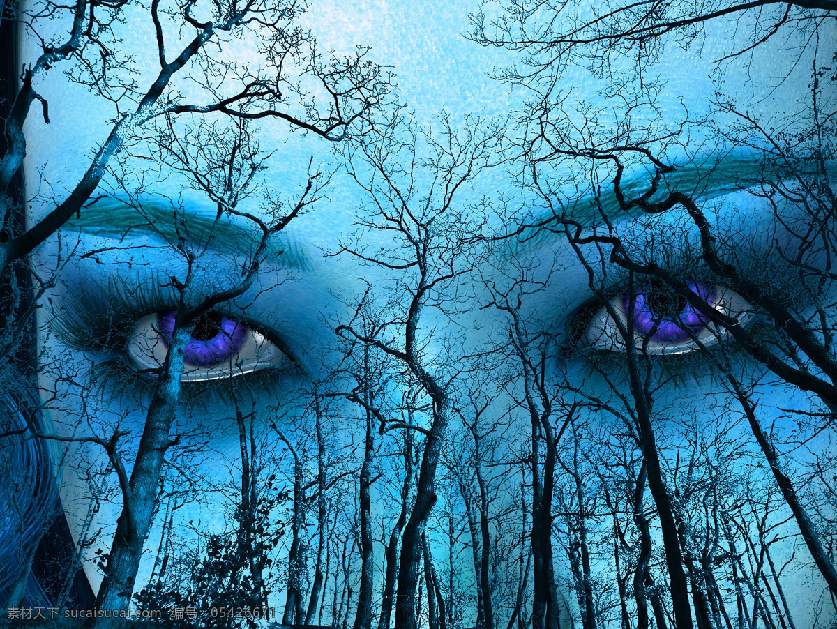 眼睛 森林 幽灵 树林 梦幻 梦境 魔幻 恐怖 灵异 实用图片素材