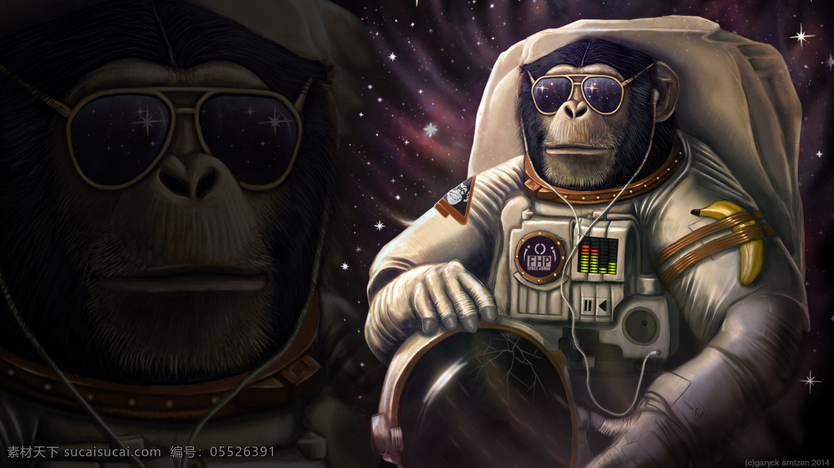 宇航员猩猩 猩猩 猴子 宇航员 创意 太空 背景 帽子 眼镜 狒狒 金刚 动漫动画 动漫人物