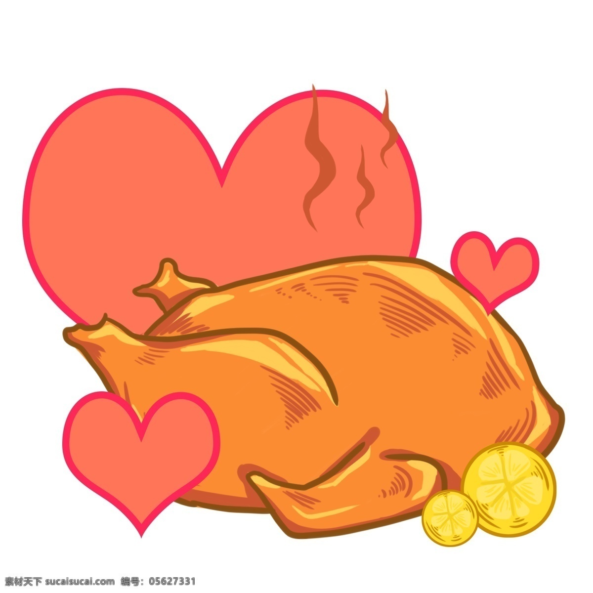 感恩节 火鸡 食物 插画 鸡肉 肉类 家禽 爱心 红色 香喷喷 鸡翅膀 鸡腿 烤鸡 烤火鸡 鸡肉插画