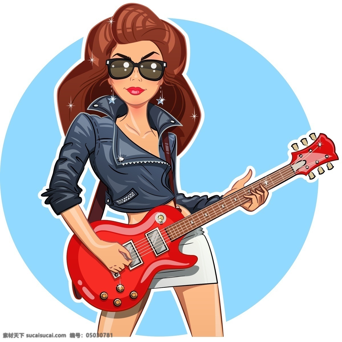 时尚 摇滚音乐 女人 插画 人物 手绘 音乐 吉它 摇滚 职业 专业