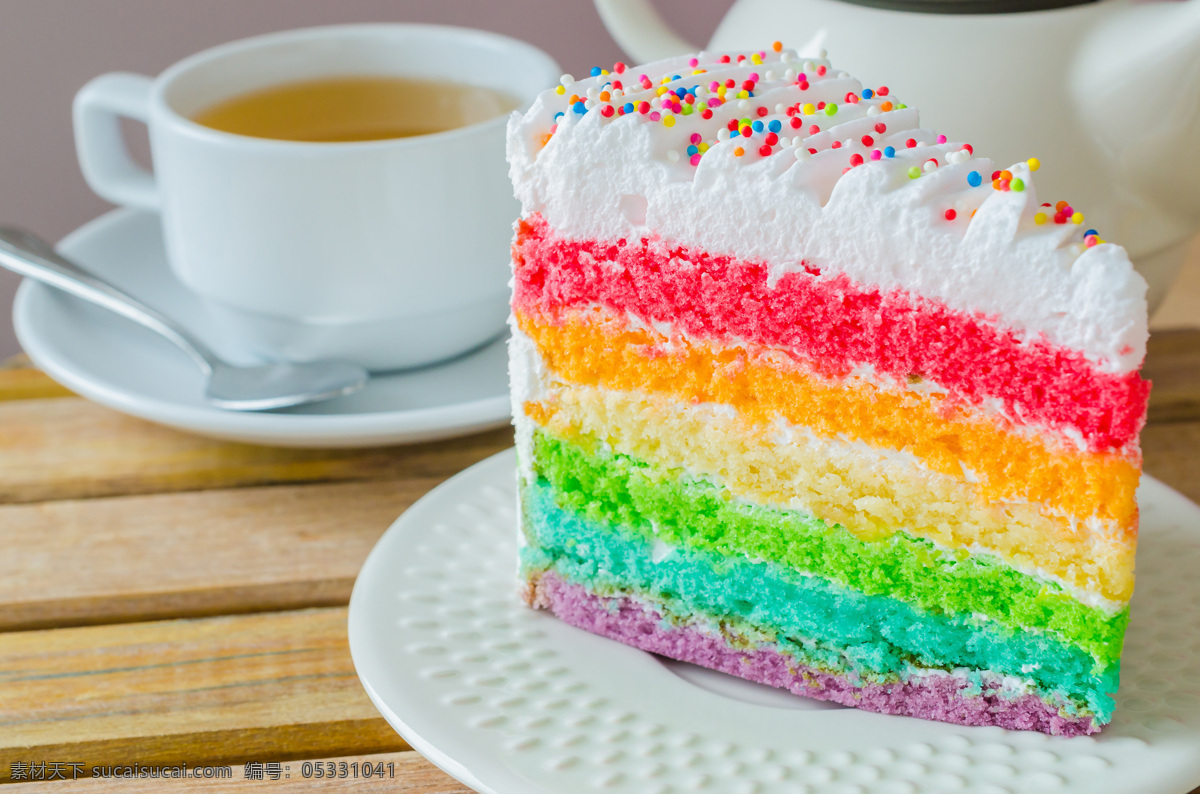 彩虹蛋糕 彩虹 蛋糕 茶水 饮料 奶油 美食图片 餐饮美食 西餐美食