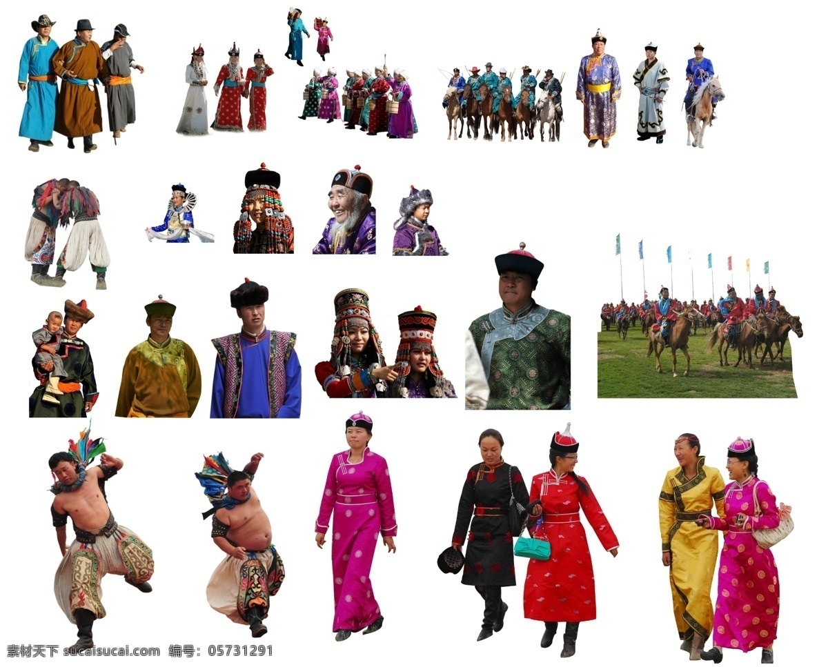 少数民族 蒙古族 那达慕 乌拉特 女孩 摔跤 怀抱小孩 骑马 中年男子 少数民族服装 蒙古族节日 高清分层素材 分层