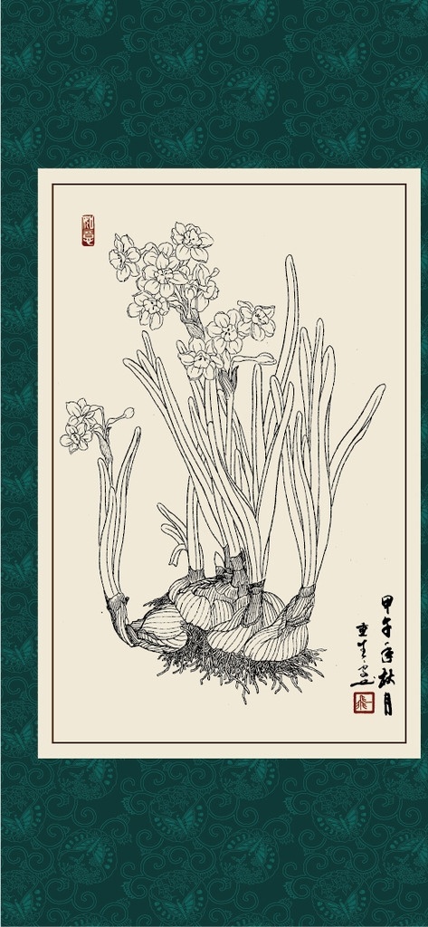 白描 线描 绘画 手绘 国画 印章 植物 花卉 工笔 gx150077 白描水仙 文化艺术 绘画书法