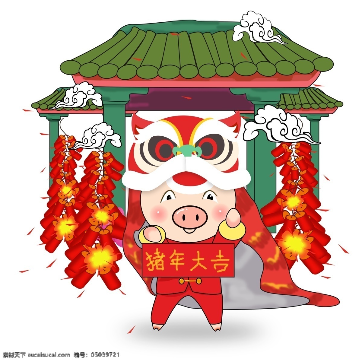 原创 欢天喜地 庆新 年猪 元素 猪年 喜庆 鞭炮 舞龙 过年 猪年大吉