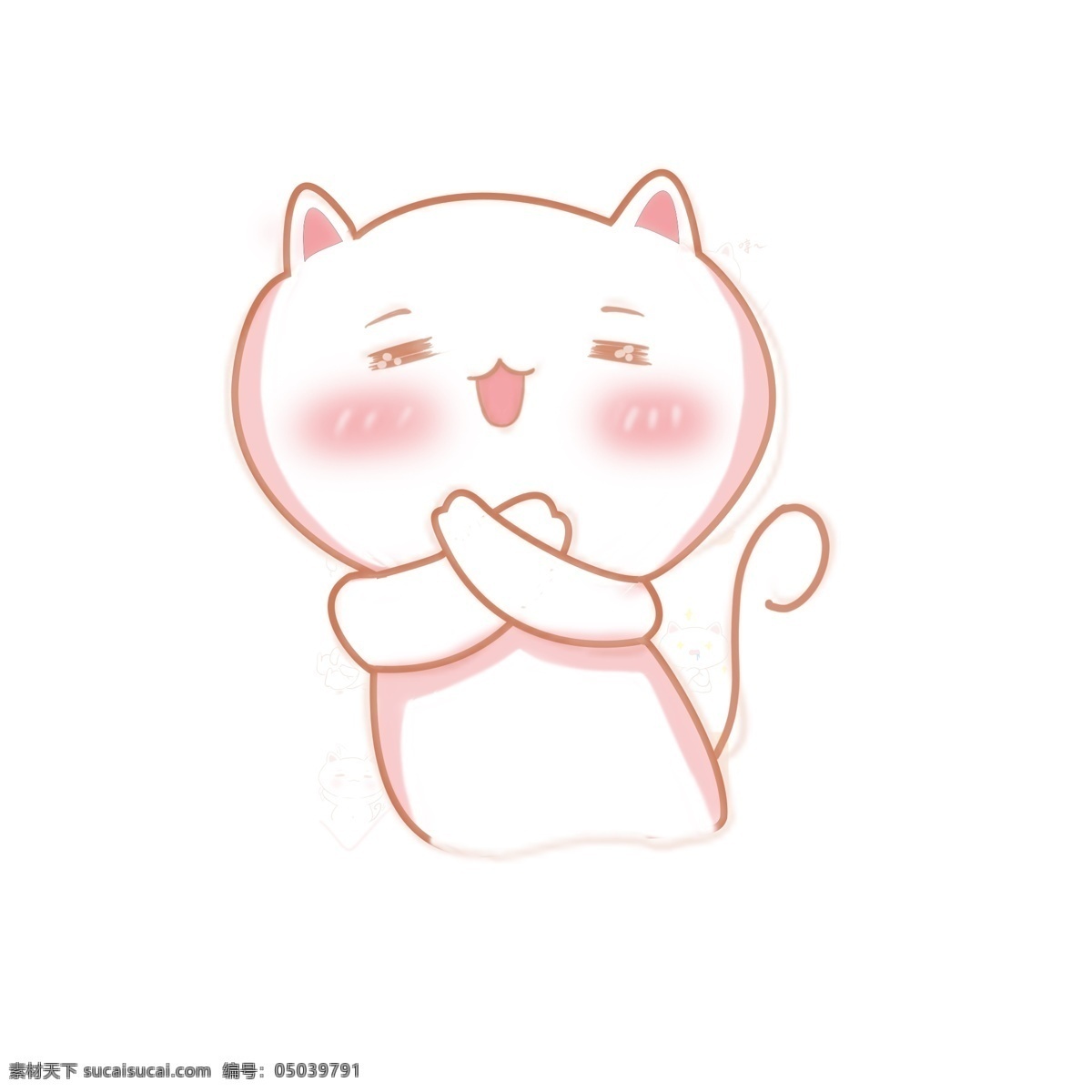 手绘 可爱 卡通 猫咪 表情 装饰 粉色 白色