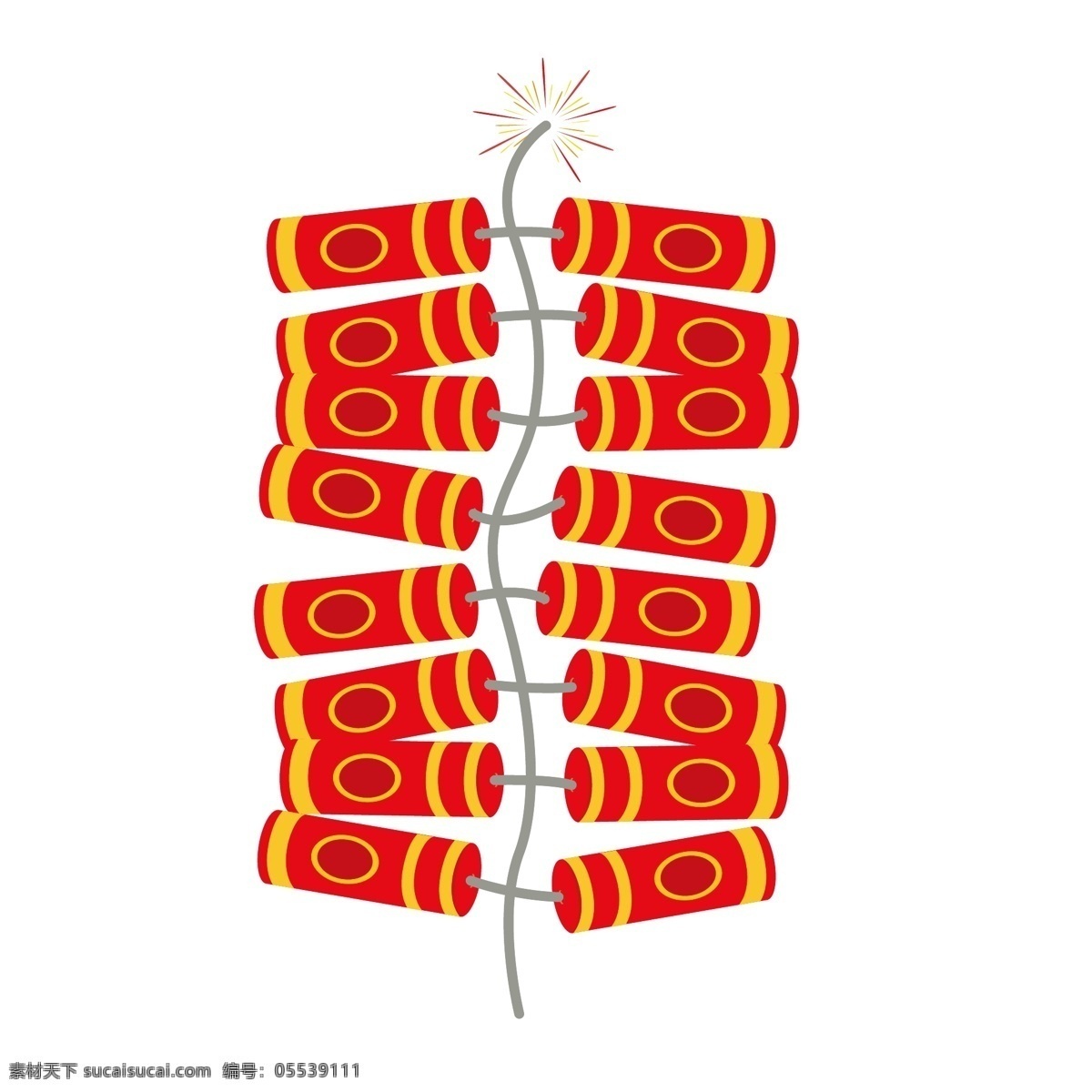 新年 节日 喜庆 红色 串 鞭炮 炮竹 烟花 矢量 商用 可商用