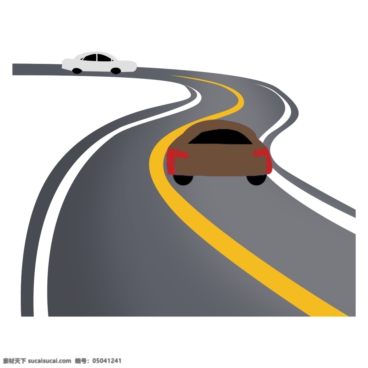 黑色 公路 分割线 插图 两辆汽车 精美的汽车 白色汽车 汽车插图 分割线公路 白色边框 装饰公路