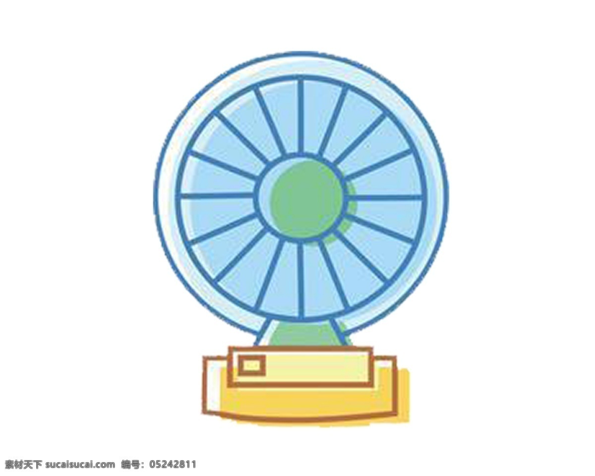 蓝色 台式 电风扇 夏日 清凉 简单 填充 家具图标 可用于装饰 免抠 png格式