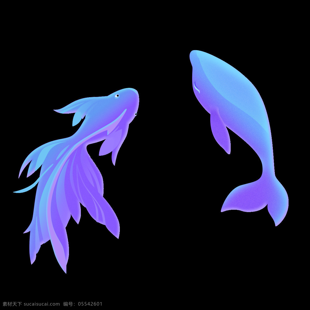 手绘 蓝色 小鱼 元素 png元素 海豚 蓝色渐变 免抠元素 透明元素 小金鱼 小清新