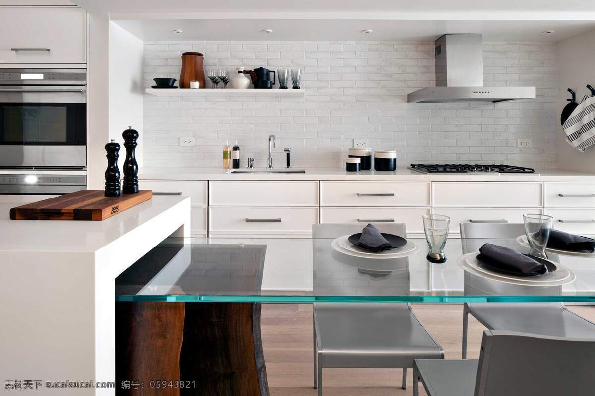 现代 厨房 装修 效果图 玻璃桌 抽烟机 厨房效果图 室内设计 消毒柜