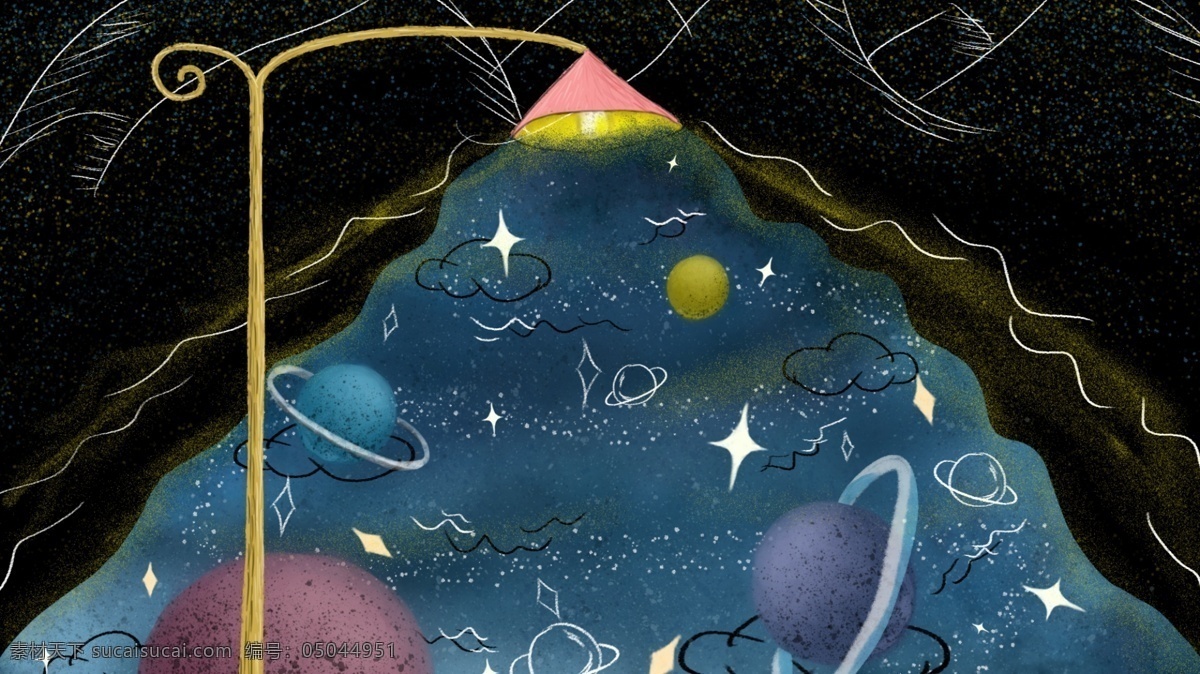 路灯下的星空 星空 星球 星星 创意 线条 路灯