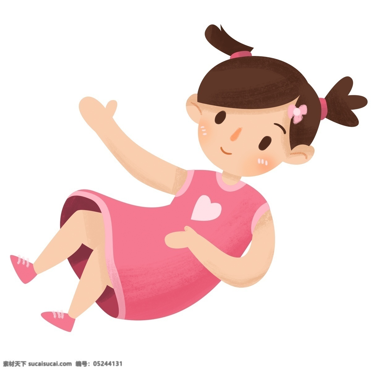 卡通 可爱 扎 两个 辫子 小女孩 粉色 人物 插画 儿童