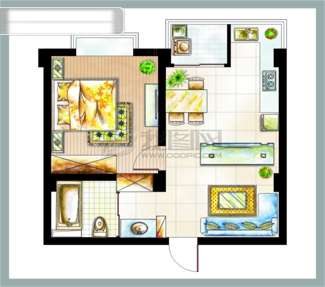 彩色 渲染 图 户型 房型 矢量图