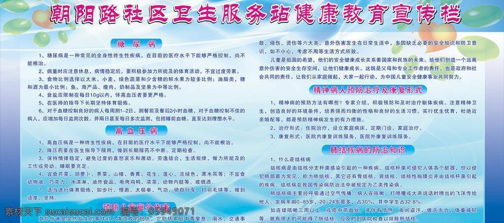 健康教育 宣传栏 生活百科 糖尿病 医疗保健 高血压病 儿童意外伤害 精神病人 肺结合 矢量 海报 其他海报设计