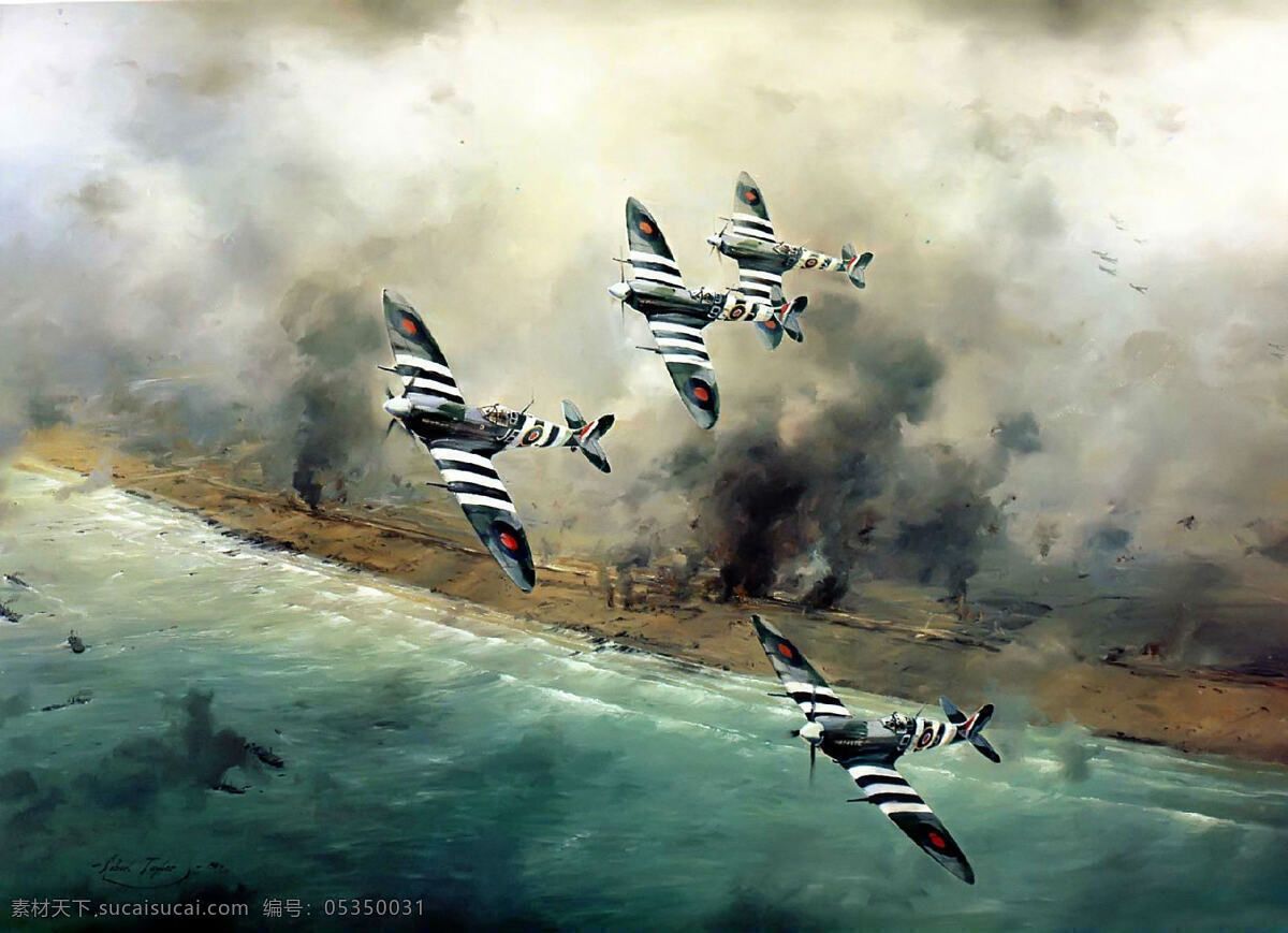 二战油画 二战 英军 英国 不列颠之战 战斗机 轰炸机 海岸 敦刻尔克 绘画书法 文化艺术