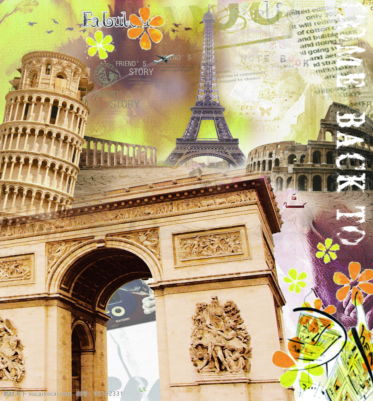 巴黎铁塔 比萨斜塔 风情 复古 古典 画册设计 模板下载 欧美 欧美复古 欧美建筑 源文件库 巴黎风情 背景图片