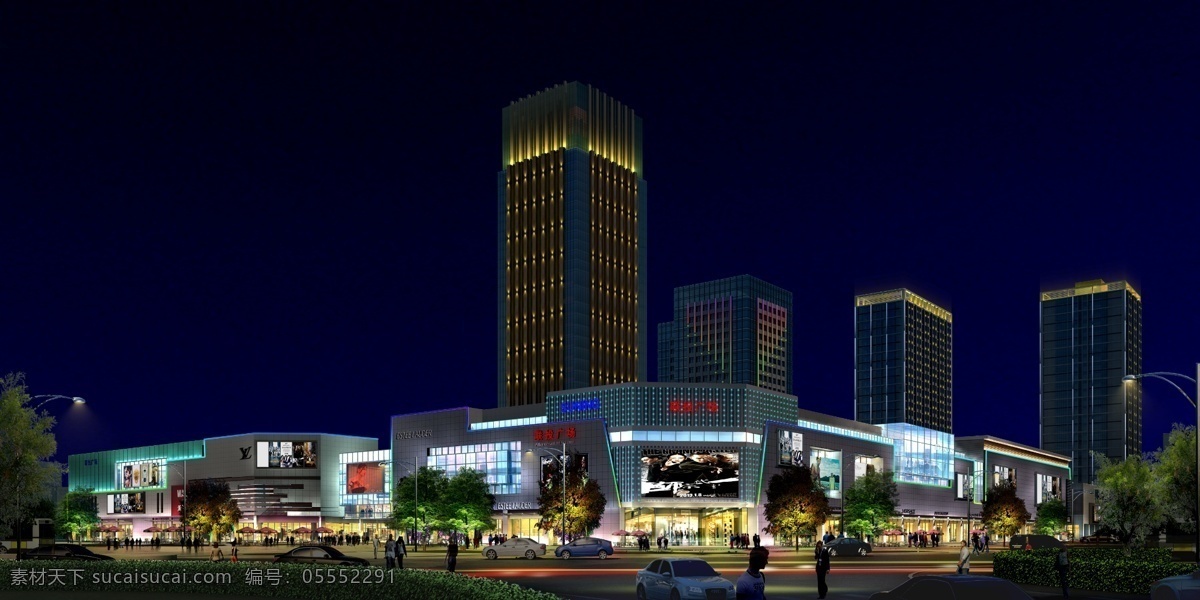 广场 大厦 夜景 照明 商业街 楼宇 广告 显示屏 建筑设计 环境设计 源文件 黑色