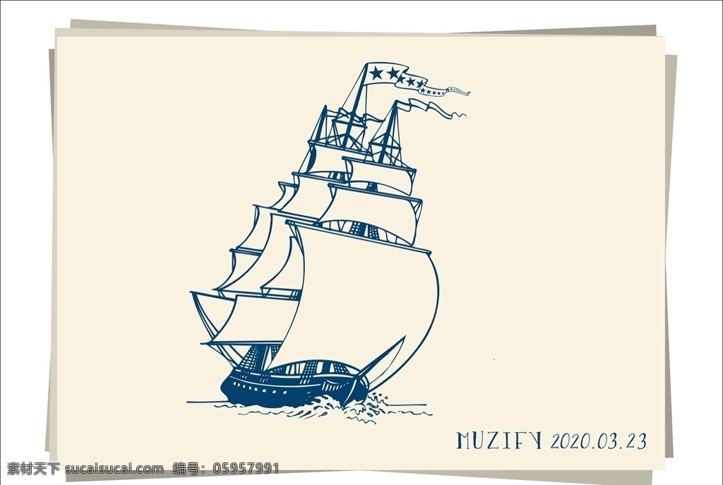 层 帆船 手绘 稿 轮船 复古 邮轮 海上交通工具 钢笔画 素描画 手绘稿 现代科技 交通工具
