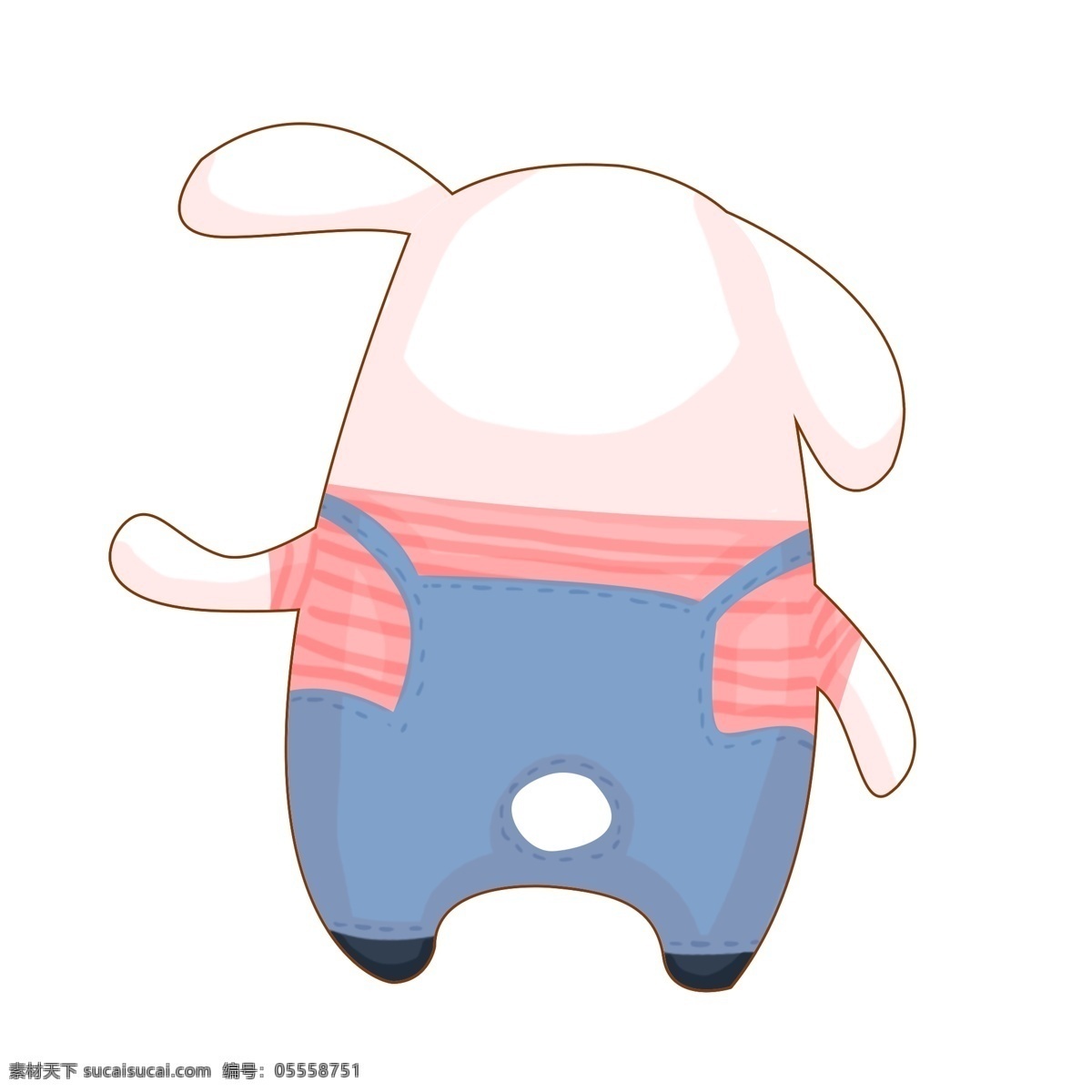 兔子 背带裤 背影 手绘 插画 萌宠 宠物 动物 小动物 裤子 蓝色 红色 白兔