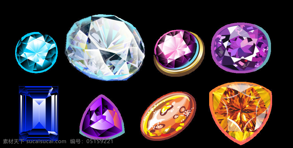 组 彩色 钻石 元素 珠宝 奢华 装饰 水晶 平面 切割