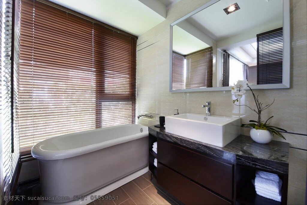 现代 时尚 浴室 巧克力 百叶窗 室内装修 效果图 浴室装修 木制地板 深色桌面 深色百叶窗