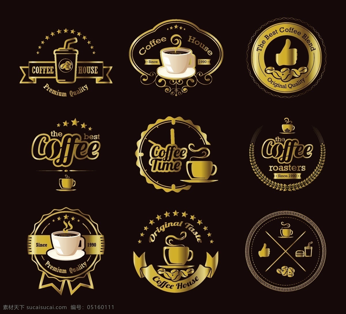 金色 咖啡 标签 矢量 咖啡豆 矢量图 丝带 饮品 其他矢量图