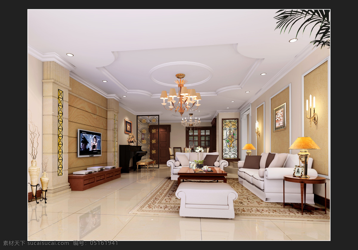 客厅免费下载 3d 3d设计 3d作品 茶几 吊灯 高清 客厅 沙发 大空间感 效果图 装饰素材 灯饰素材