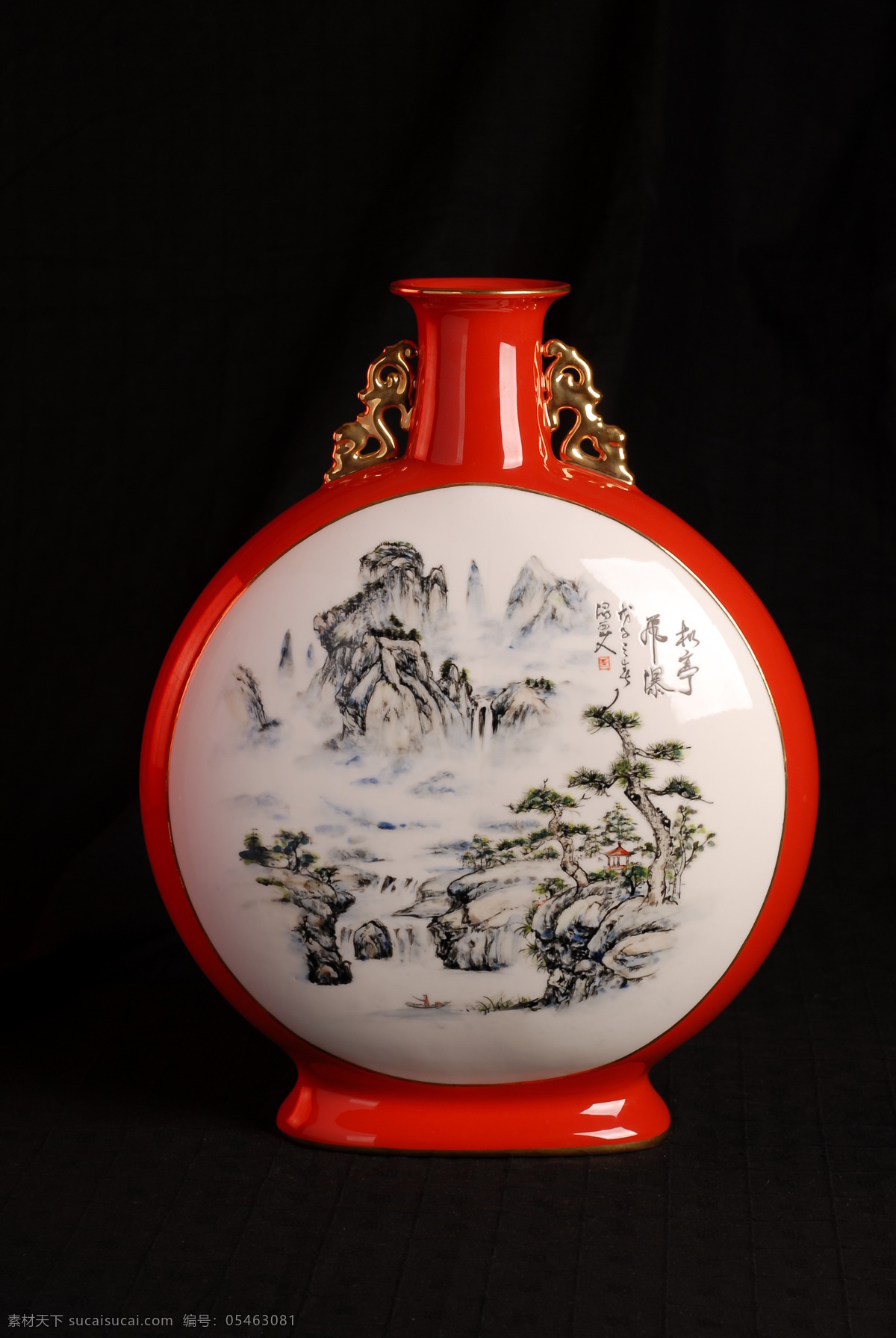 承恩泽福 山水画 红瓷 五彩山水 传统文化 文化艺术