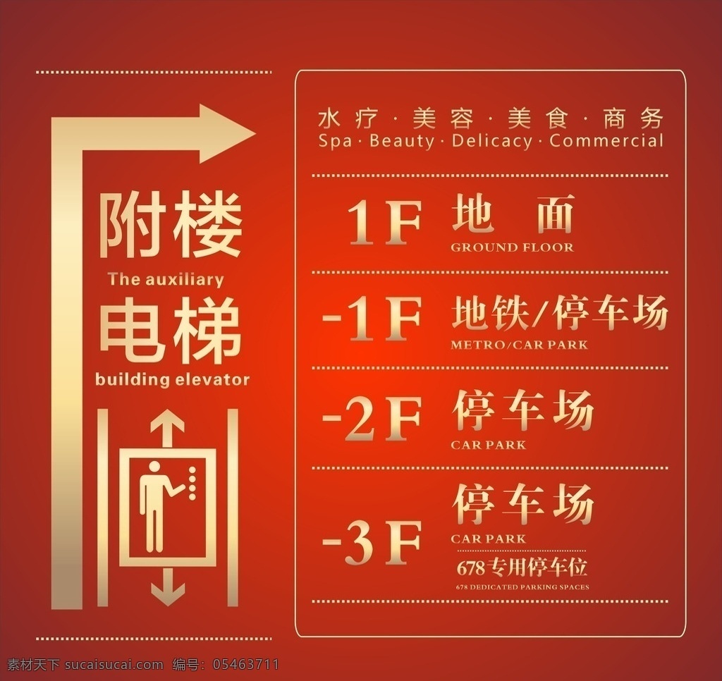水疗会所 红色 渐变 金色 高档 电梯指示牌 vi设计