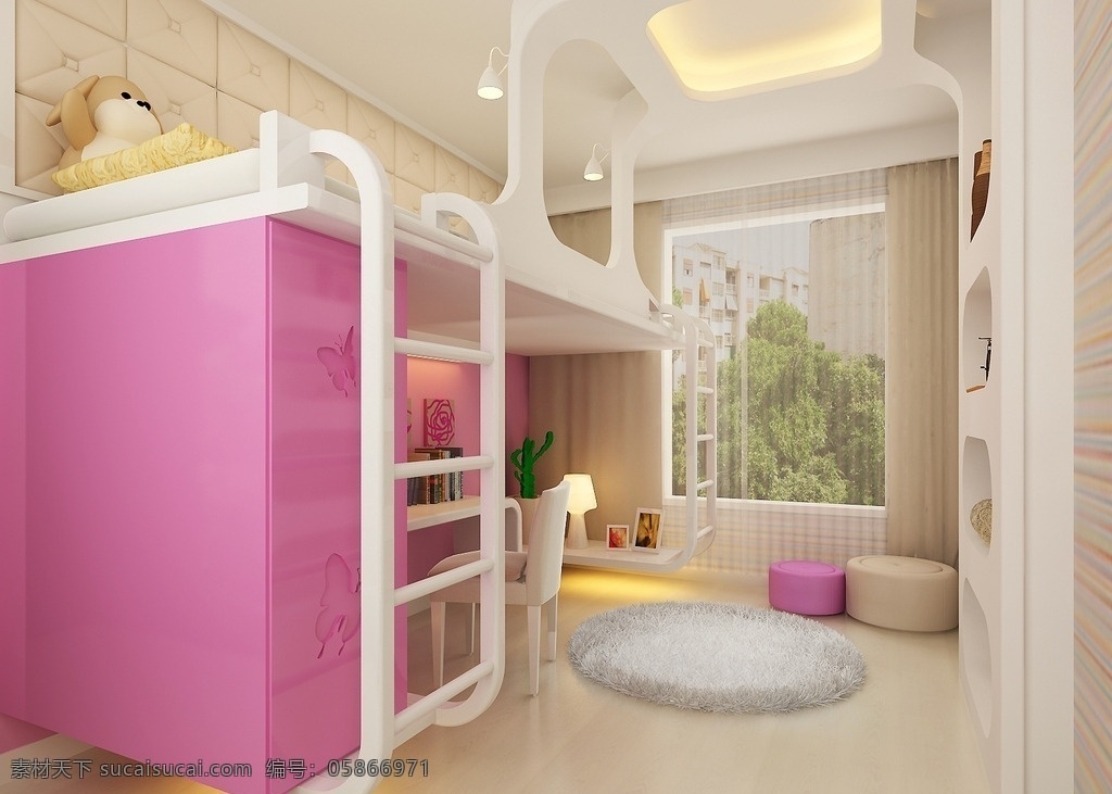 儿童 卧室 效果图 儿童卧室 3d模型 室内设计 温馨 双层 电脑桌 宿舍 3d 房 3d设计 室内模型 max