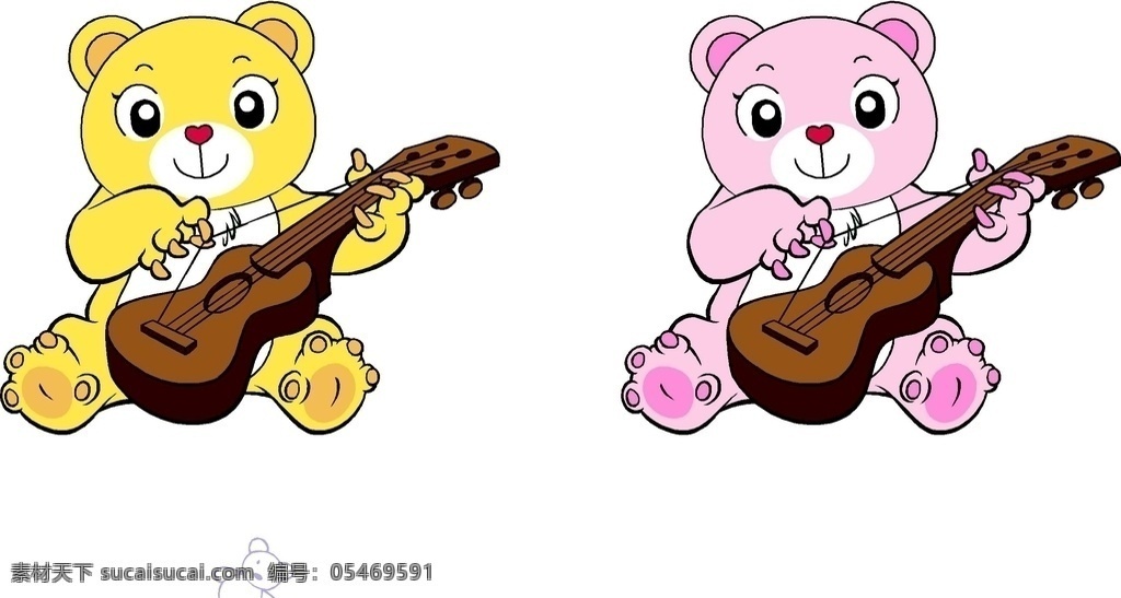 拿吉他的小熊 吉他 小熊 粉色小熊 黄色小熊 卡通熊 生物世界 野生动物