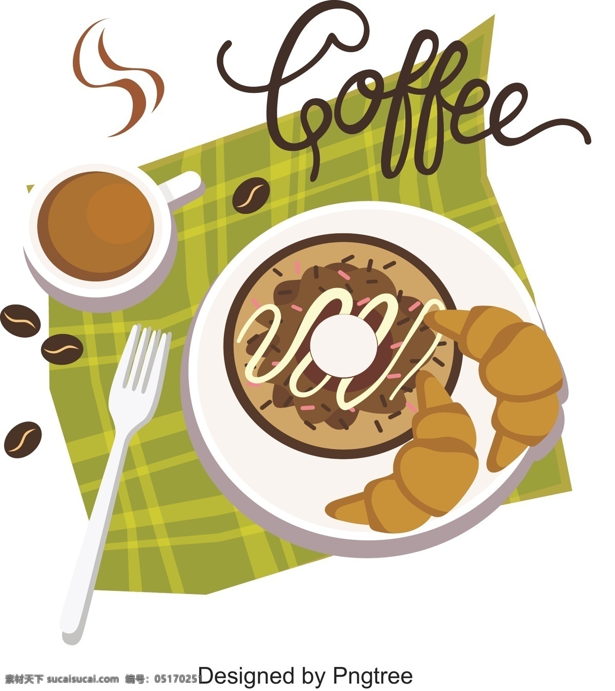 卡通 手绘 咖啡 图案 图标 饮料 热饮 咖啡豆 杯子 甜点