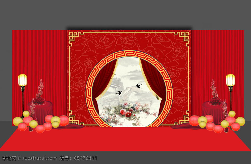 中式 红色 婚礼 迎宾 区 工装 效果图 中式迎宾区 红色迎宾区 简洁迎宾区 迎宾区