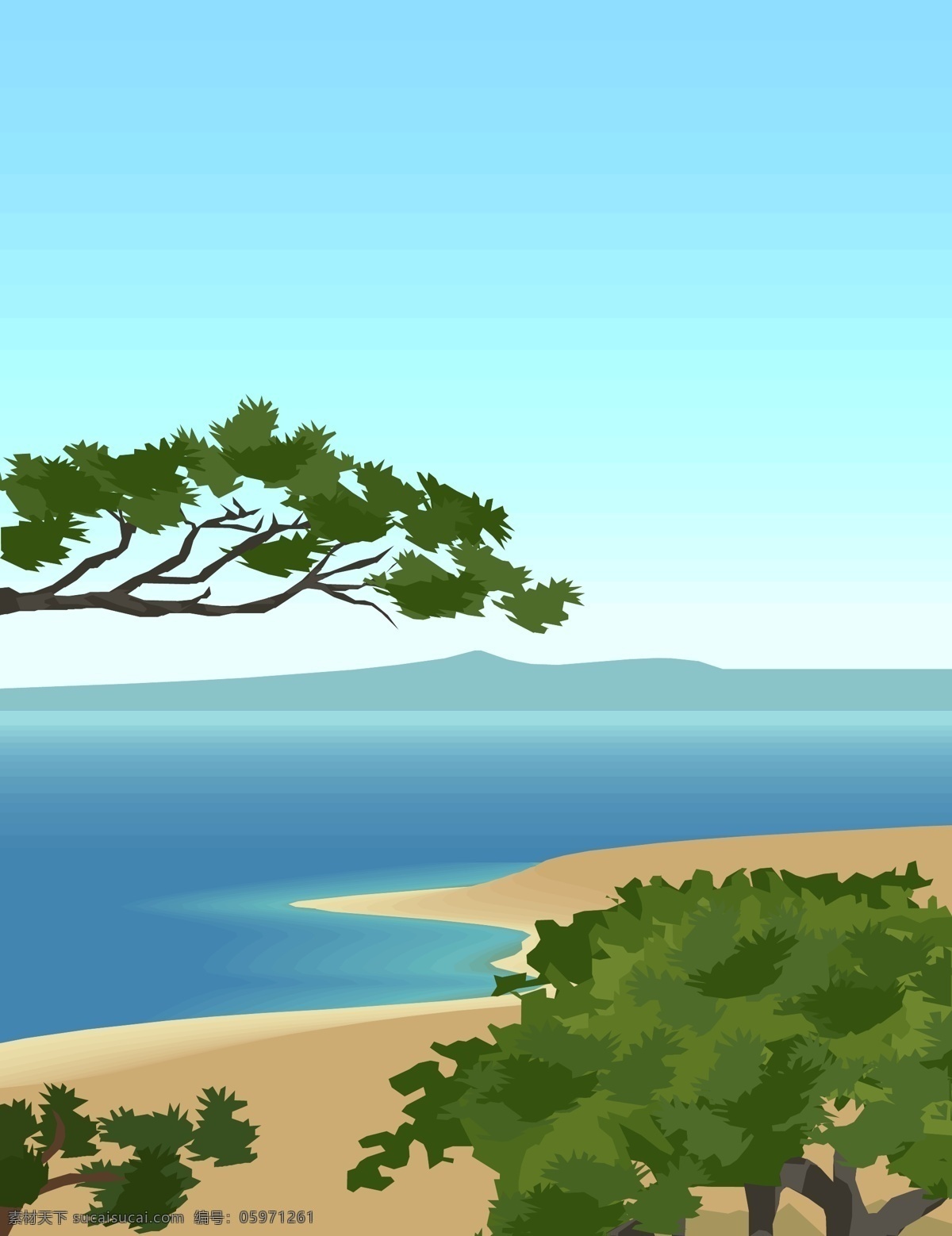海滩 风景 棷子树 矢量图 其他矢量图