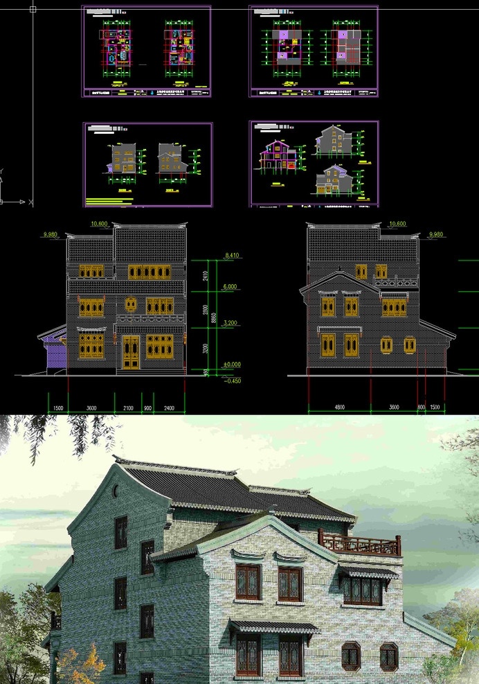 中式 别墅 施工图 古别墅cad 别墅cad cad施工图 别墅图纸 别墅建筑设计 环境设计 施工图纸 dwg